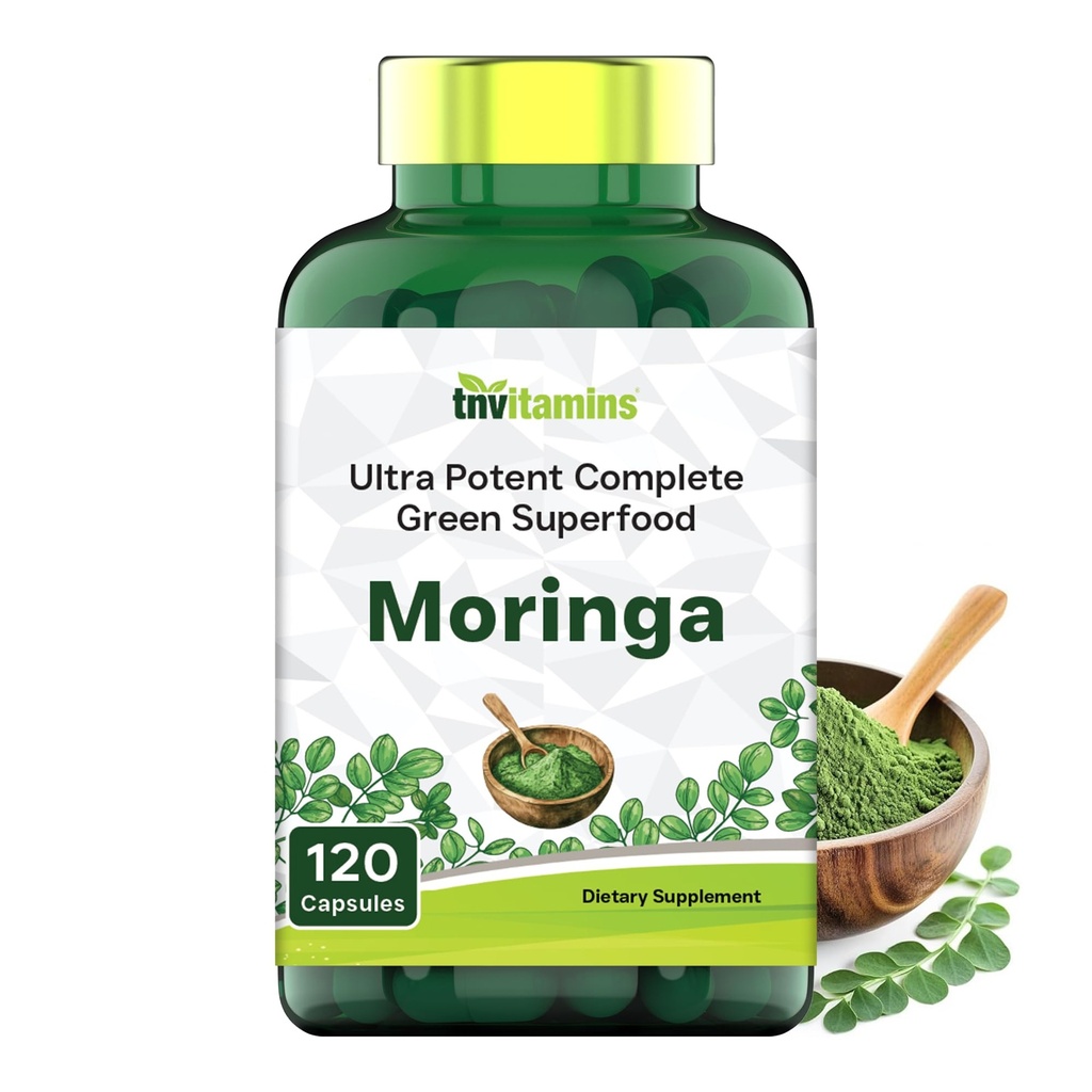 tnvitamins Moringa 120 Capsules | High Potency Moringa Leaf Extract Superfood Supplement for Energy, Vitality & Antioxidant Support