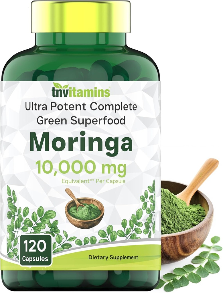 tnvitamins Moringa Capsules 10,000 mg - 120 Capsules peru Pure Moringa Oleifera Leaf Powder Suplemento ← Powerful Green Superfood ← Super Greens Powder Pills ← Non-GMO, Made in The USA!