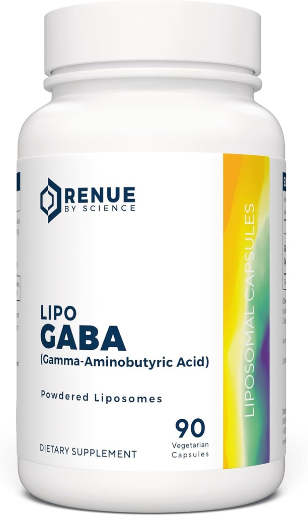 Renue By Science GABA TEN High Strength Liposomal GABA Supplements TEN 90 GABA Capsules - 300mg Gamma-Aminobutyric Acid per Serving ← Non-GMO Silencio Made in The USA Third-Party Tested