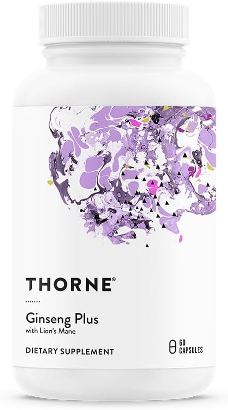 THORNE - Ginseng Plus - Soportes Focus, Cognition, Memory ' Resilience to Stress* - con Corea Red Ginseng, Lion's Mane & Greek Mountain Tea - Soy, Gluten & Dairy Free - 60 cápsulas