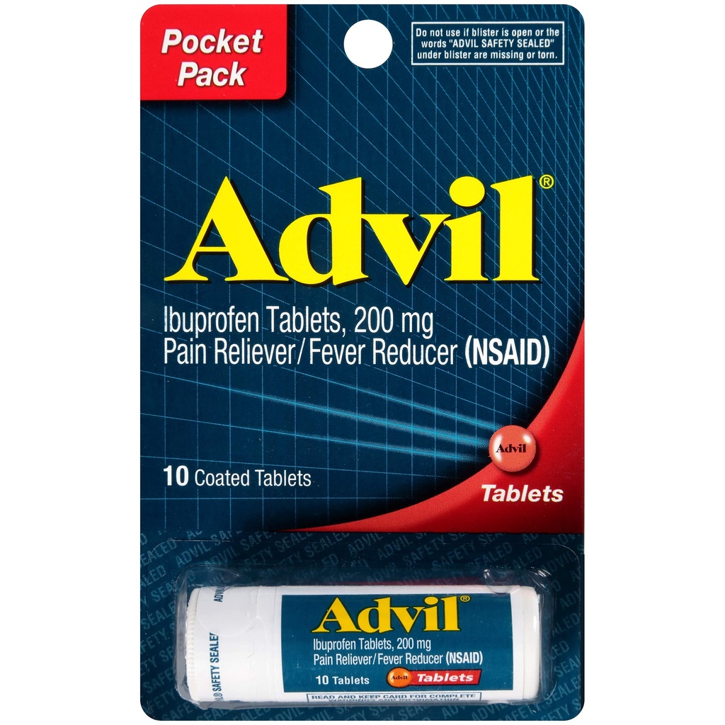 Alimentador de Dolor y Reductor de Fiebre Advil Coated Tablets, Ibuprofen 200mg, 4 x 10 Cuenta Vial, Alivio de Dolor rápido, Pack de bolsillo