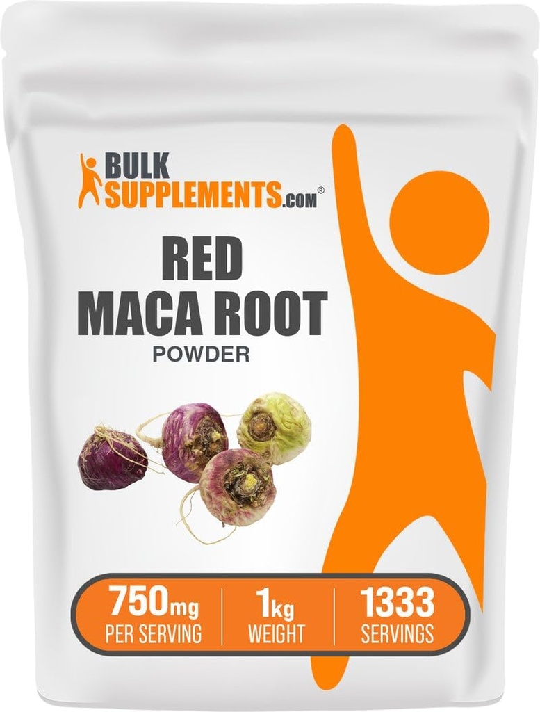 BulkSupplements.com Red Maca Powder - de raíz, suplemento de Maca, Suplemento Herbal - Vegan &amp; Gluten Gratis, 750mg por Serving, 1kg (2.2 lbs) (Pack of 1)