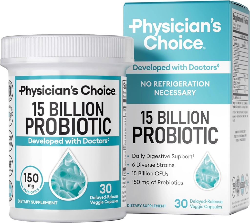 Probióticos de iniciación de la CHOICE de Physician 15 Billones CFU - 6 Estrenos diversos " Prebióticos orgánicos, diseñados para la salud digestiva general y apoya el estreñimiento ocasional, diarrea, gas " .