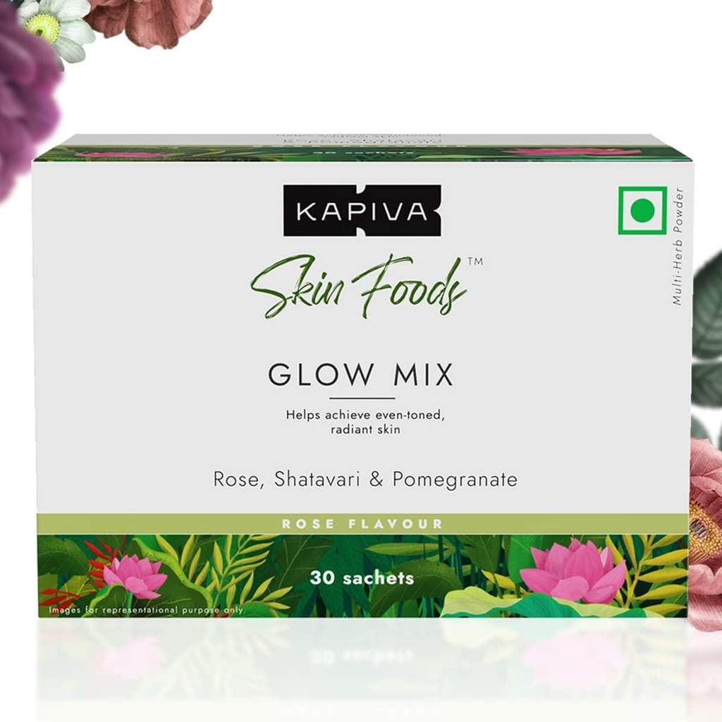Kapiva Skin Foods Glow Mix Silencioso suplemento de piel ayurvédica, Collagen Powder  sometida Skincare for Glowing &amp; Healthy Skin (30 Sachets)