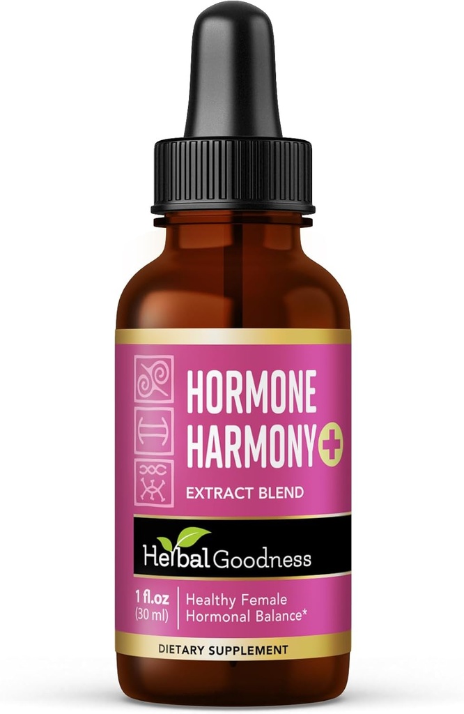 Herbal Goodness Hormone Harmony 1oz – Suplemento de Equilibrio de Hormonas Orgánicas para Mujeres, Enriquecido con Probióticos, Alivio de la menopausia, Apoyo Fertilidad, PMS " Ayuda de lactancia