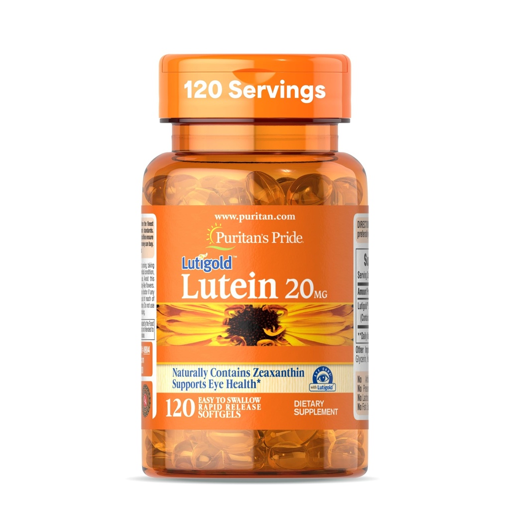 Puritan's Pride Premium Lutigold™ Lutein Carotenoid 20mg with Zeaxanthin for Men and Women, Dietary Supplement for Eye Health Support, 8 Month Supply, 120 Easy-to-Swallow Softgels