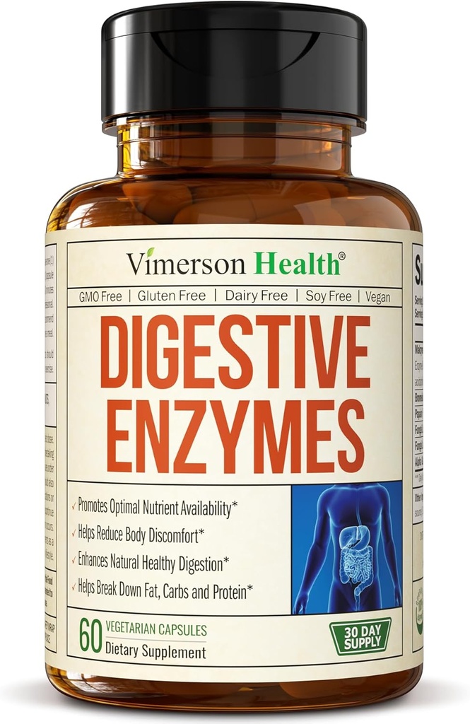 Enzymes Digestivos - Probiótico Multi Enzyme (Enzimas Digestivas) - Suplementos Digestivos con Fórmula Única Makzyme-Pro - Enzimas Avanzadas para la Digestión, Movimientos Bowel & Absorción Nutriente. 60 Caps
