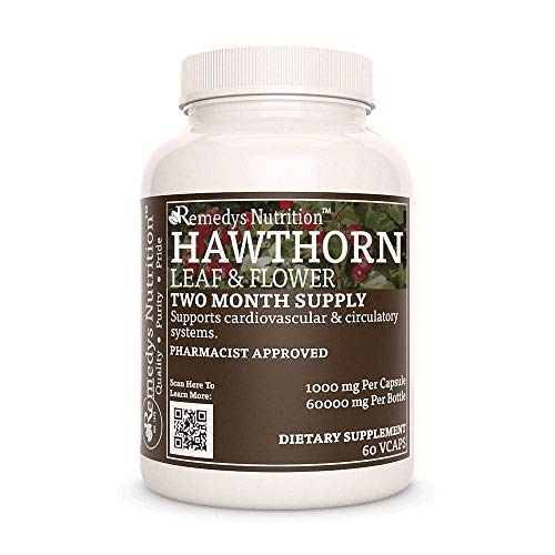 Remedy's Nutrition Hawthorn Leaf &amp; Flower peru 1,000 mg, 60 Vegan Capsules Herbal Suplemento dietético  Two Month Supply