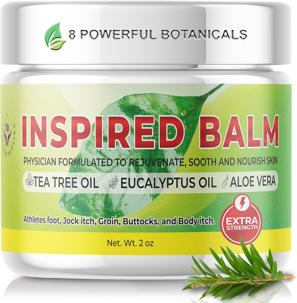 Extra Strength Tea Tree Balm for Skin - Athletes Foot Cream - Jock Itch Cream for Men &amp; Women - Ringworm Cream - Ideal para Itchy, Dry Skin - Fast Acting Physician Formulated Tea Tree Foot Cream (2oz)