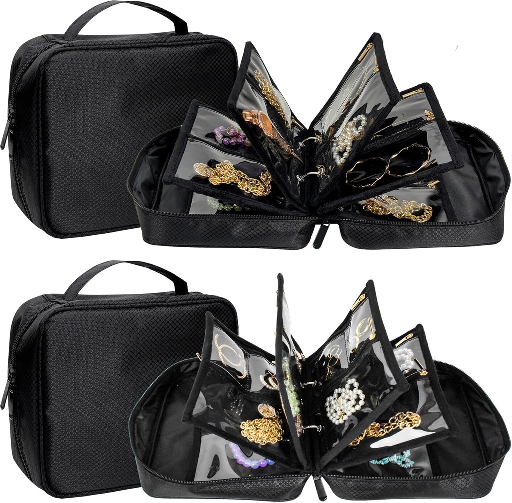 2 PCS Cajas de Organizador de Joyas de Viaje, Bolsas pequeñas de Joyería con bolsas de terciopelo transparente para viajar