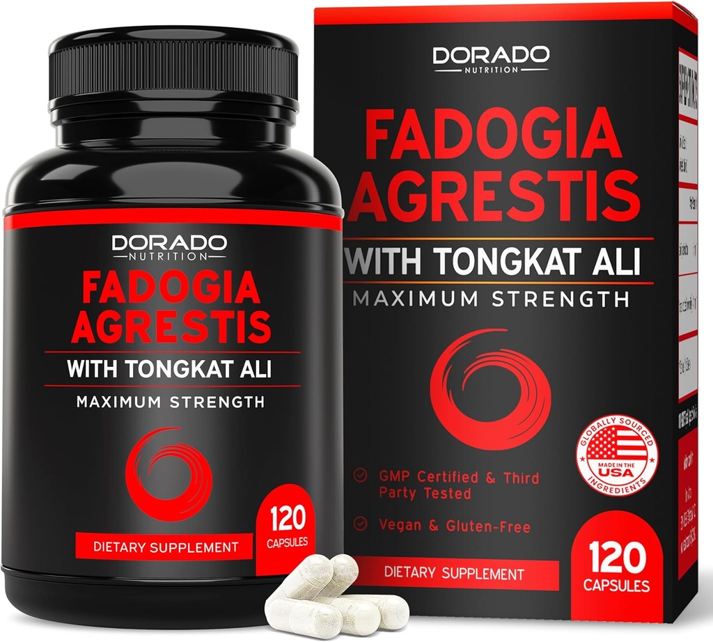 Fadogia Agrestis y Tongkat Ali Suplemento Performance Blend - (120 Capsules) - Fuerza máxima - Conducción, rendimiento deportivo y masa muscular - Gluten Free, Non-GMO, Vegan Capsules - USA Made