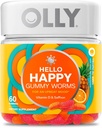 OLLY Hello Happy Gummy Worms, Mood Balance Support, Vitamina D, Saffron, Adult Chewable Suplemento, Tropical Zing - 60 Cuenta
