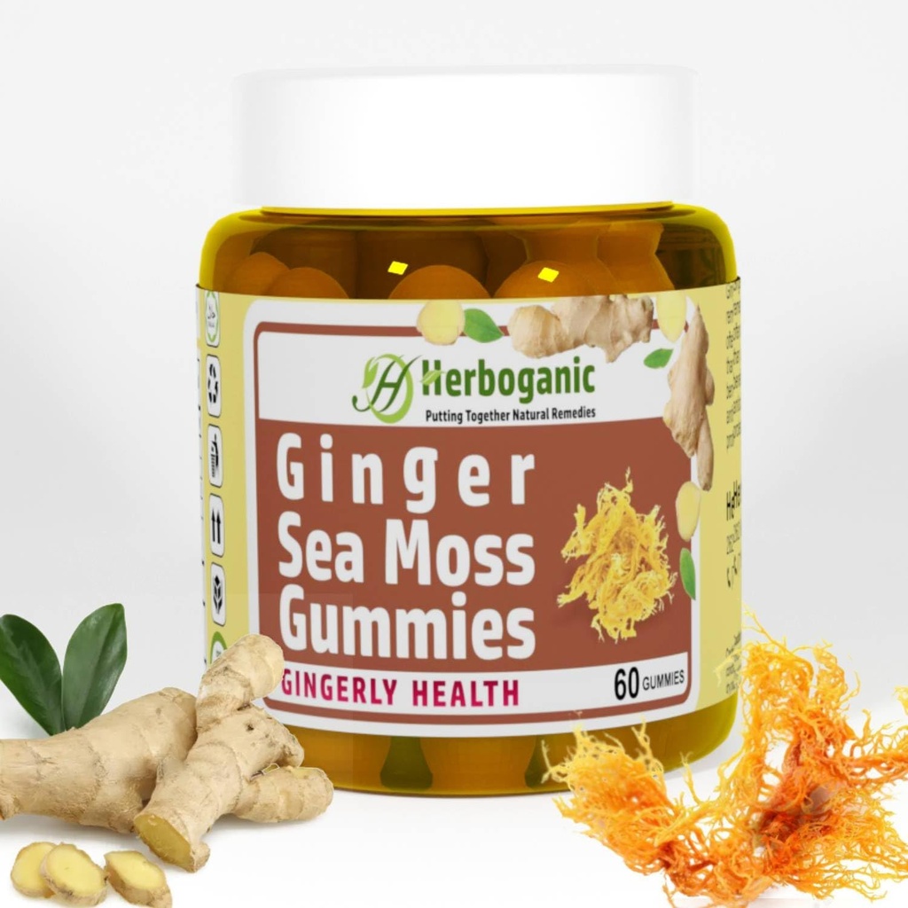 HERBOGANIC Ginger Sea Moss Gummies - Herbal Support for Immune & Digestive Health - Plant-Powered, Gluten-Free & Vegan-Friendly - 60 Conde