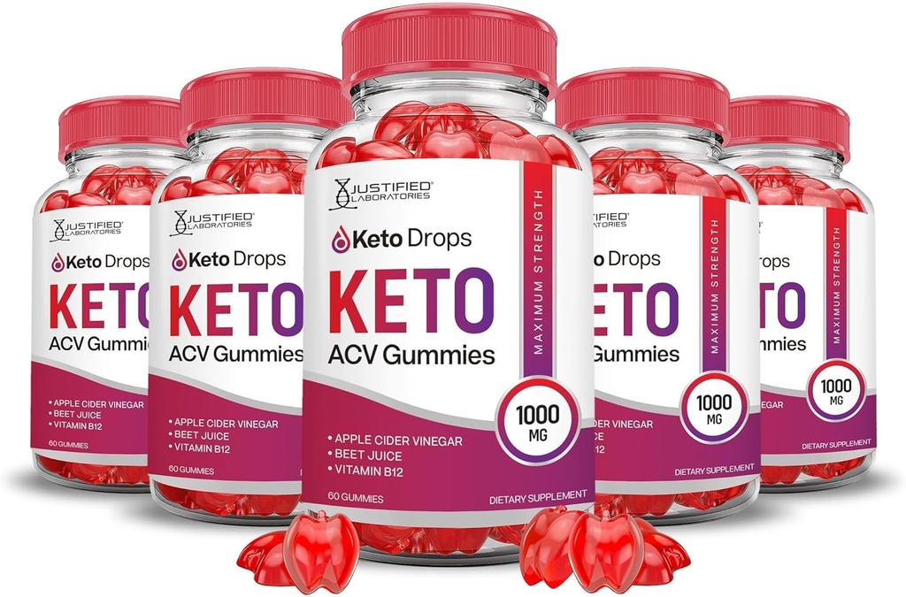 Laboratorios Justificados (5 Pack Keto Drops Keto ACV Gummies Fórmula 1000MG Keto Drops Keto Gummies Apple Cider Vinegar Formulado con Powder Pomegranate Beet Juice B12 Vegan No GMO 300 Gummys