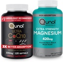 Qunol CoQ10 100mg Softgels, 3X Better Absorption 4 Month Supply + 120 Count Magnesium Glycinate Capsules 420mg, High Absorption Magnesium Supplement, 180 Count