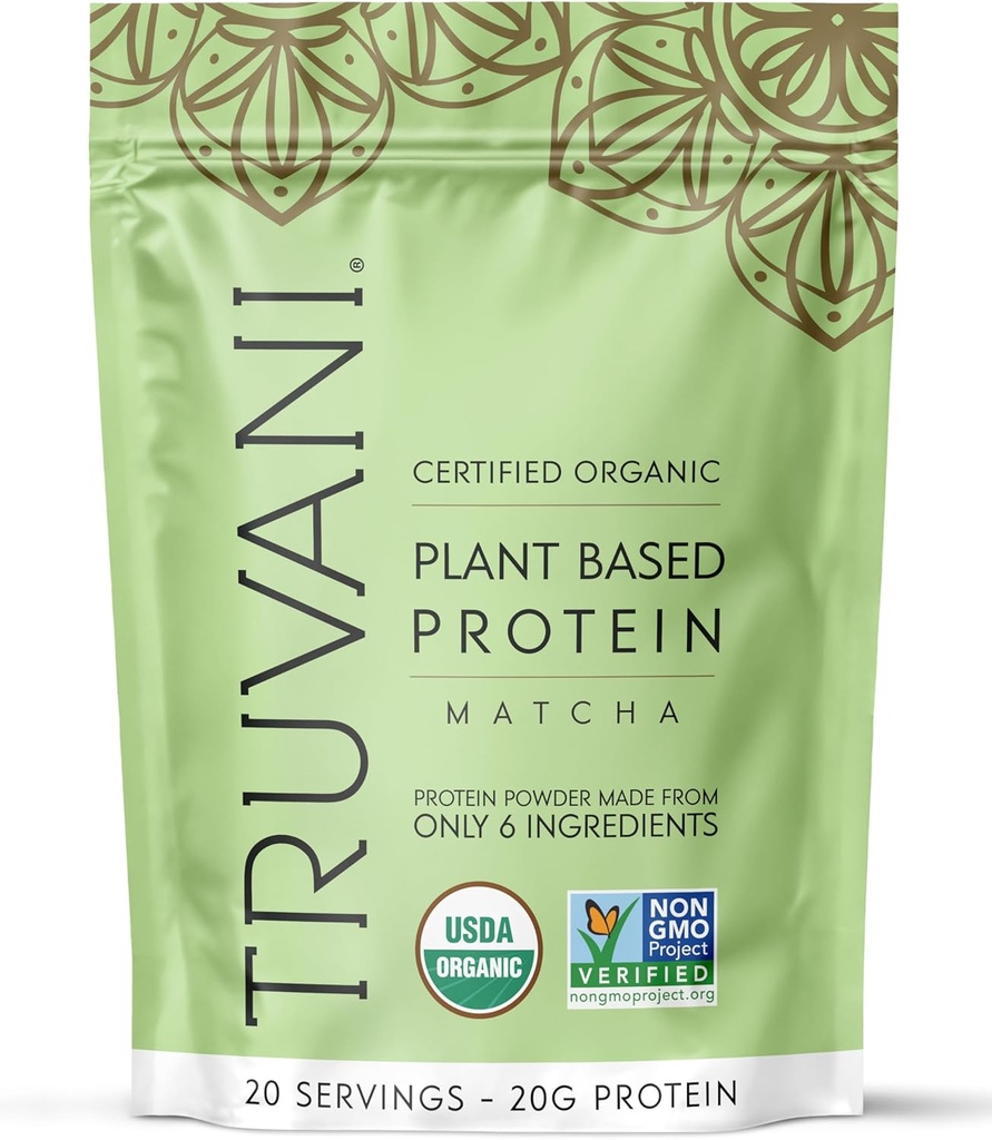 Truvani Vegan Pea Protein Powder ← Matcha Silencio 20g Orgánica Planta Basada Proteína Silencio 20 Serviciones Silencio Keto Silencio Gluten &amp; Dairy Gratis Silencio Bajo Carb Silencio No Añadido Sugar