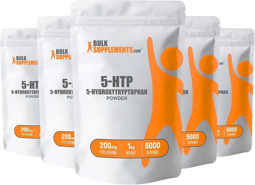 BulkSupplements.com 5-HTP Powder - 5-Hydroxytryptophan, 5 HTP Suplemento - 5-HTP 200mg, Mood Support Suplemento - Gluten Free, 200mg por Serving, 5kg (11 libras) (Pack of 5)