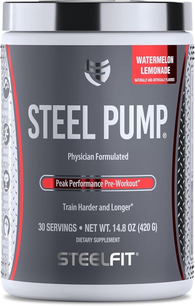 Bomba de aceroFit Acero TENIDO Avanzado Pre Workout Powder &amp; Nitric Oxide Suplemento ¦ Watermelon Lemonade, 30 Serviciones Silencio para el edificio del músculo " Recuperación TENIDO con Peak ATP, Ashwagandha, " Electrolytes