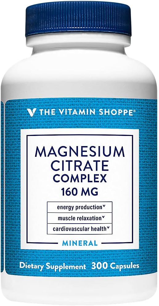 Complejo de Citrato de Magnesio de Vitamina Shoppe 160MG, Suplemento Mineral que soporta los huesos, dientes &amp; producción de energía (300 cápsulas)