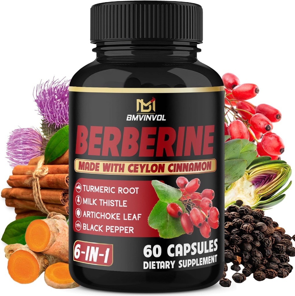 Berberina con canela de Ceilán, Turmérica, Cardo de Leche, Artichoke, Pepper Negro - 60 Cuenta - Pack de 1