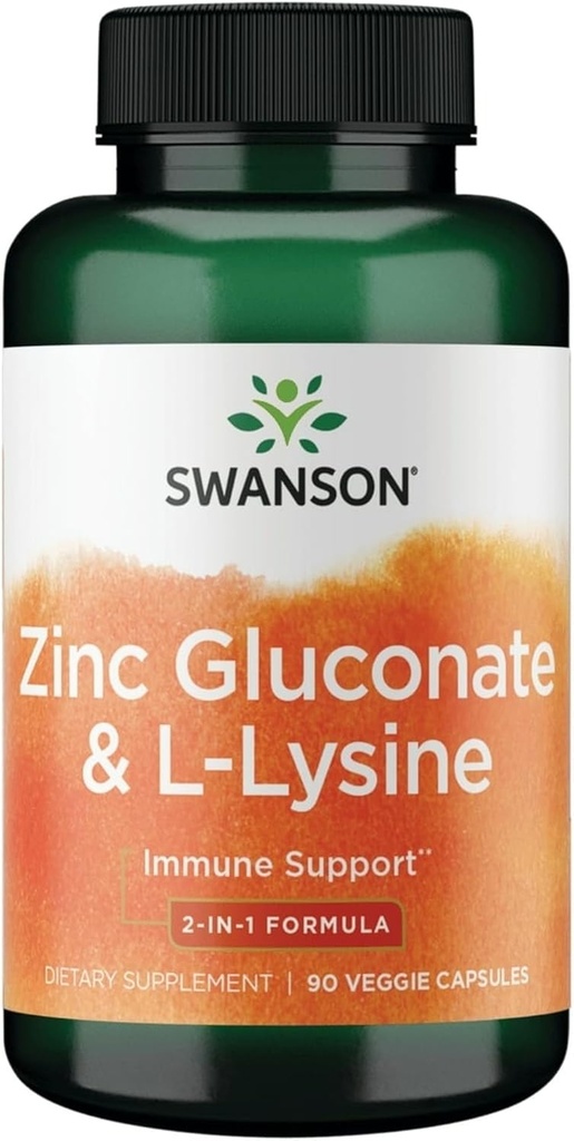 Swanson Zinc Gluconate '&' L-Lysine - 2-in-1 Formula 90 Veg Caps