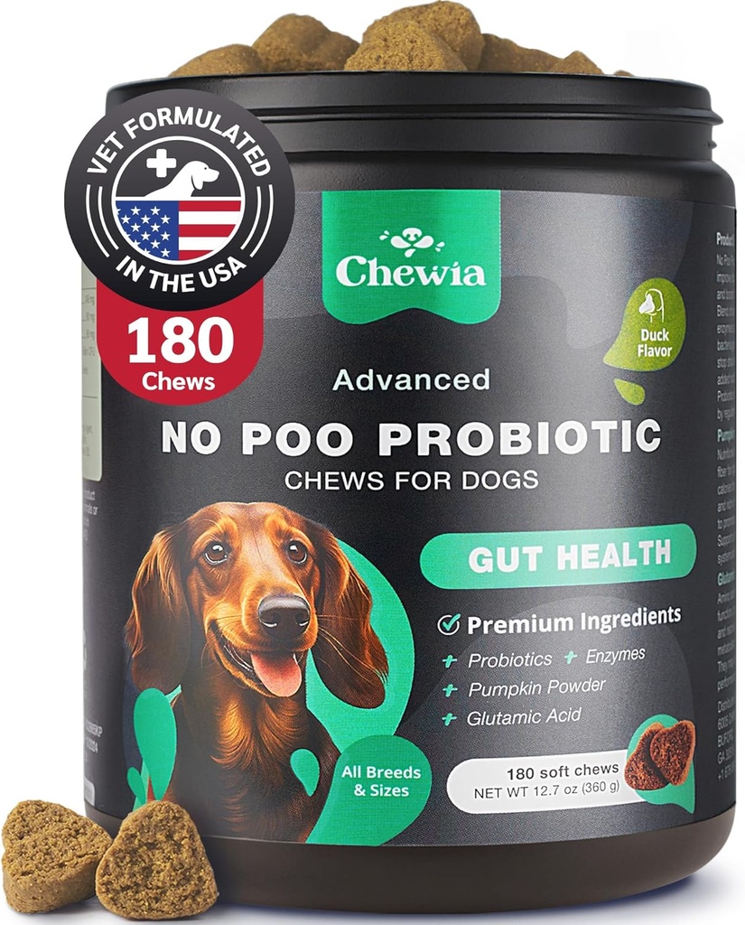 Coprofagia Deterrent - No Poo Chews for Dogs - Dog Probiotics for Digestive Health with Enzymes - Canine Stool Eating Deterrent - Digestive, Dental, Gut & Immune Health Treats - No Poop Eating