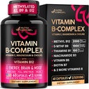 Complejo de vitamina B para hombres y mujeres - Riboflavin B2, B12, B1, B3, B6, B7, B8, B9 tóxico Vitamina C, Choline, Inositol - Suplemento B-Complex - Energía, Cerebro y Corazón - Hecho en EE.UU., 60 cápsulas veganos
