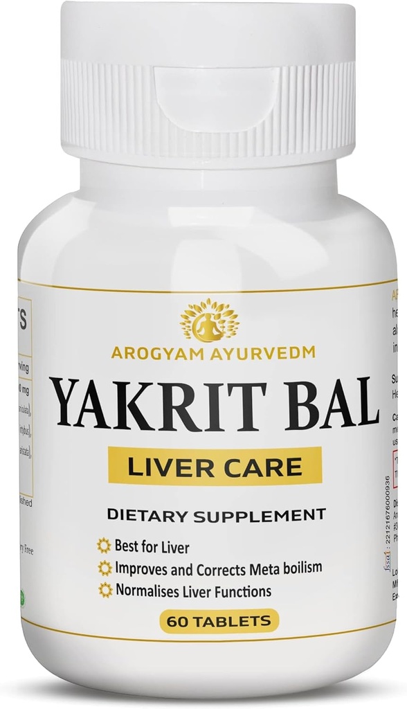 Dr. Pushp AROGYAM AYURVEDM YAKRIT BAL Silencioso soporte para el hígado, ayuda en el hígado desintoxicante - Pack de 60 tabletas