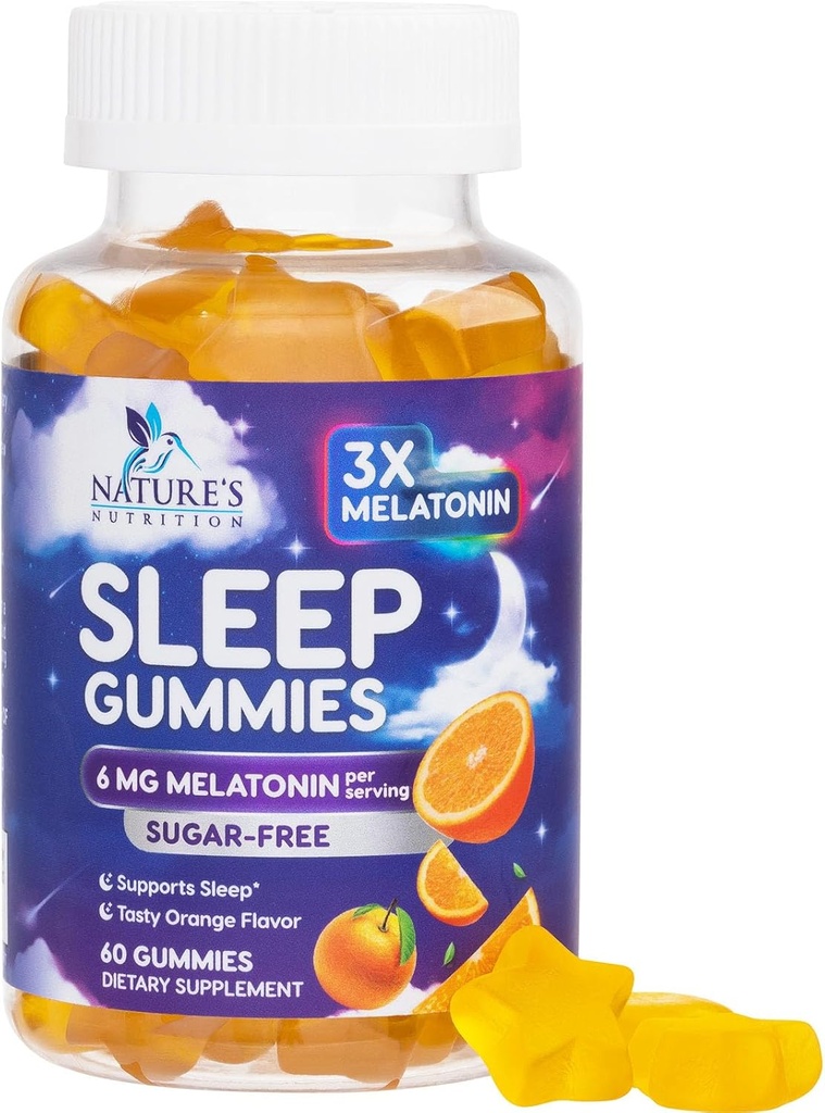 Melatonin Sleep Gummies Sugar Gratis - 6 mg Melatonin Sleep Gummies for Adults, Extra Strength Sleeping Gummy Supplements, Occasional Sleeping Support, 6mg Gomitas para Dormir - 60 Conde