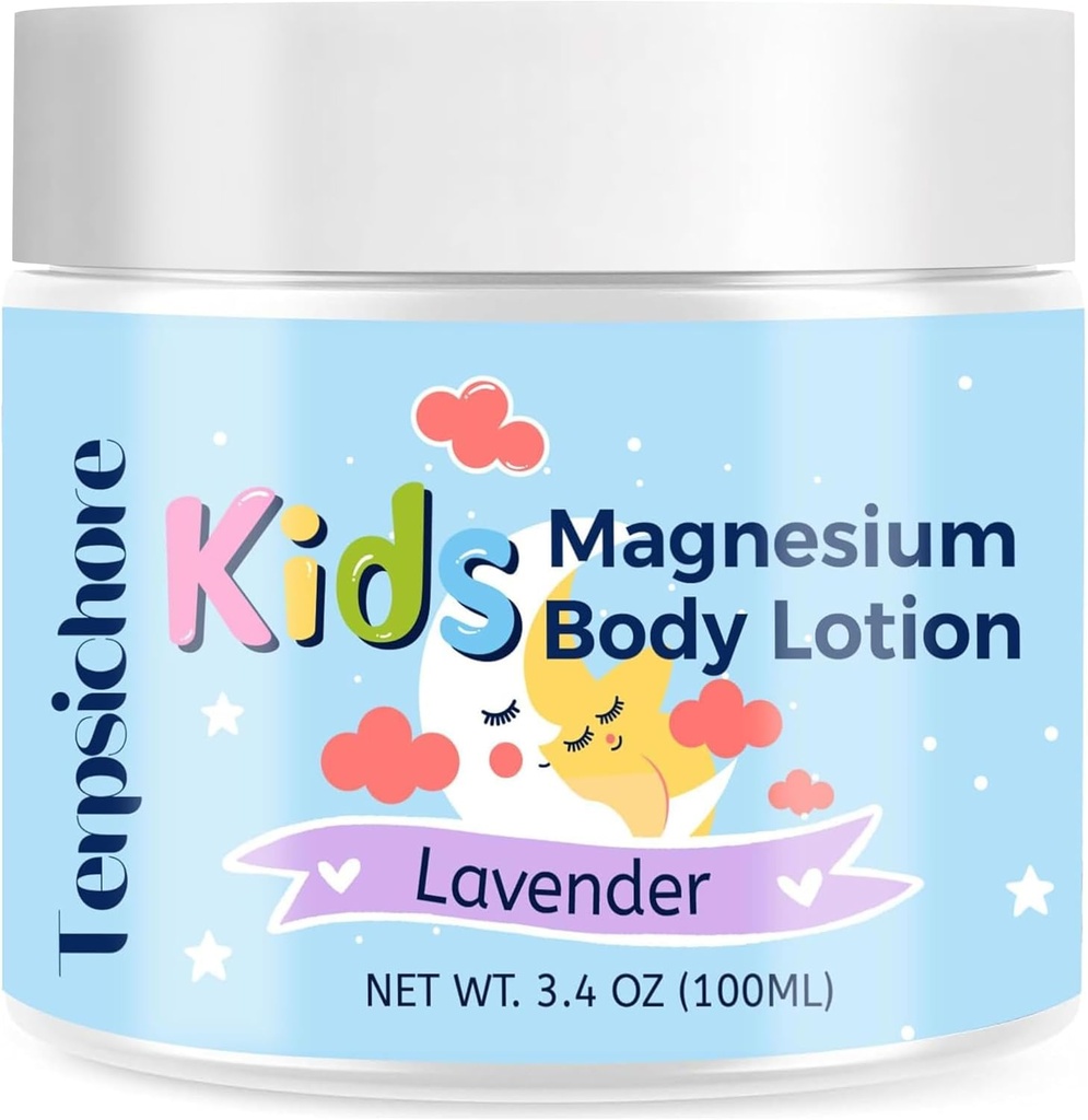 Loción de magnesio para niños Dormir &amp; Calma: Loción de tiempo de cama natural Relajación ' Alivios Estrés - Crema de magnesio tópico con lavanda calmante, manteca de karité, vitamina E - para bebés, niños pequeños "