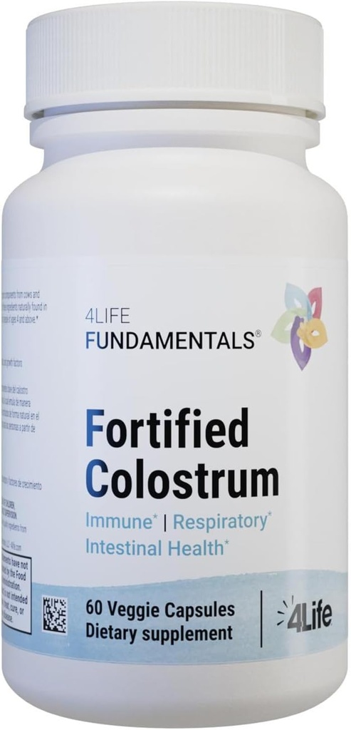 4Life - Colostrum fortificado - Bovine Colostrum Veggie Capsules para Immune, Absorptive, Respiratory and Brain Function Soporte con Lactoferrin, Lactalbumin y la grasa de leche Membrane - 60 cápsulas