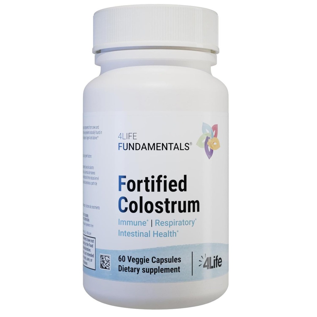 4Life - Colostrum fortificado - Bovine Colostrum Veggie Capsules para Immune, Absorptive, Respiratory and Brain Function Soporte con Lactoferrin, Lactalbumin y la grasa de leche Membrane - 60 cápsulas