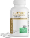 Bronson L-Lysine Extra Strength 1000 MG por Tablet High Potency, Immune Support &amp; Supports Collagen Synthesis, Non-GMO, 250 Vegetarian Tablets