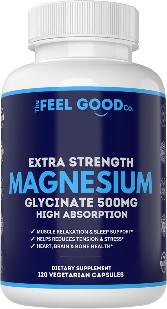 Magnesium Glycinate 500mg Pura Noche de dormir, 120 cápsulas, alta absorción - No GMO, Gluten Gratis, Vegan, Orgánico - Suplemento para el sueño, corazón de salud Nervios, huesos, músculos - Masiva 4 Mes de suministro