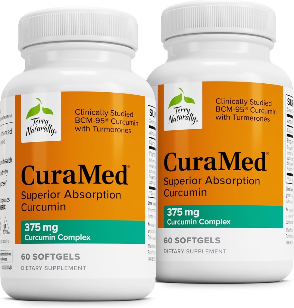 Terry Naturally CuraMed 375mg - Antioxidant Supplement for Brain & Immune Health Support - Dietary Supplement with Curcumin & Turmeric Essential Oil - Herbal Liver Support - 60 Softgels (Pack of 2)