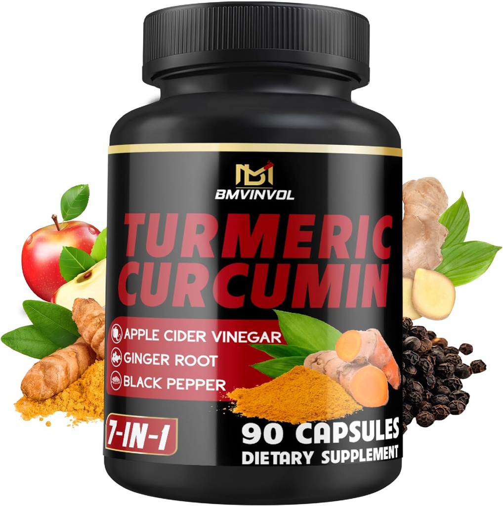 Suplemento Turmeric Curcumin - 95% Curcuminoides con jengibre, vinagre de manzana, pimienta negra - 90 Cuenta - 3 Mes de suministro