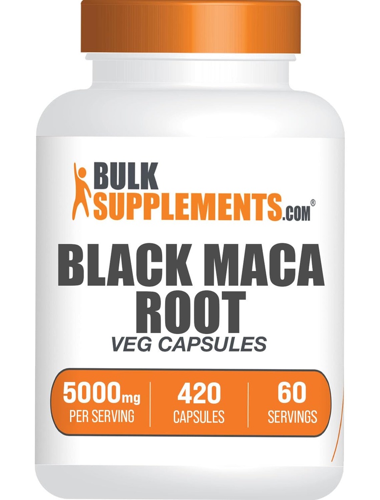 BulkSupplements.com Black Maca Root Capsules - Black Maca Supplement, Black Maca Root 5000mg, Black Maca Capsules - Gluten Free, 7 cápsulas por Serving 420 Veg Capsules (Pack of 1)