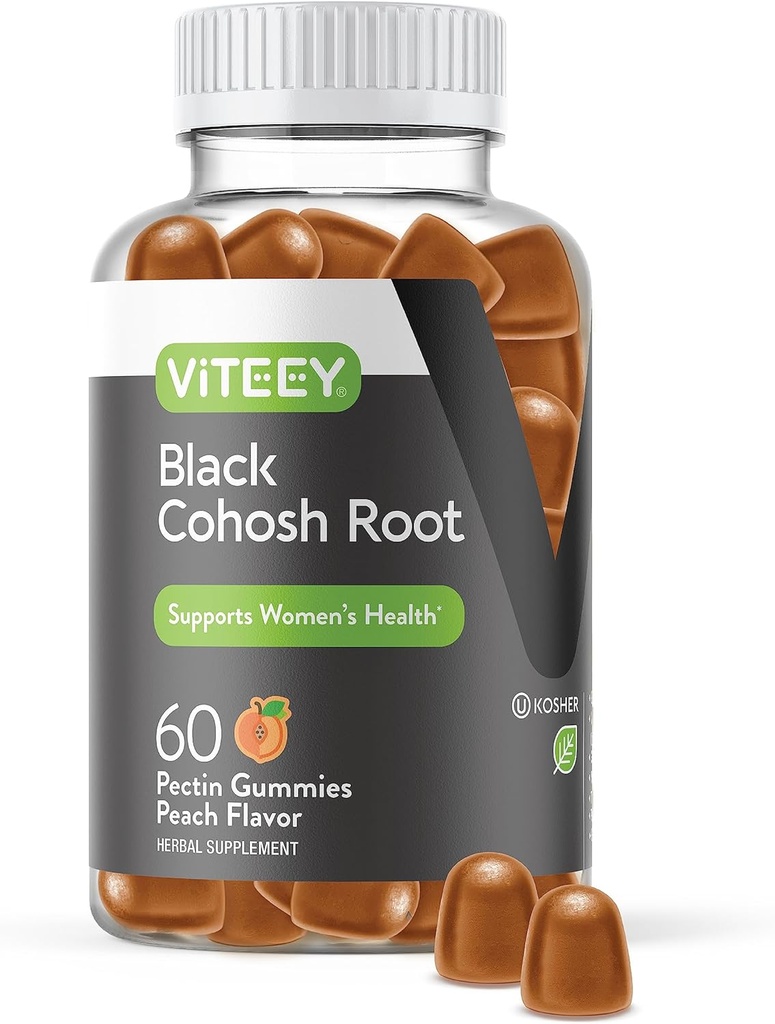 Viteey Black Cohosh Root Gummies - Menopause Relief for Hot Flashes and Night Sweats - Vegan, Gluten Gratis, Non-GMO - 60 Cuenta