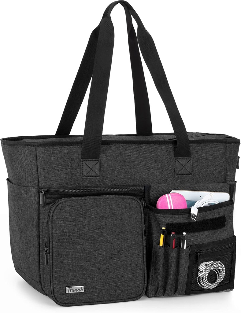 Trunab Teacher Tote Bag Bolsa de trabajo con múltiples bolsillos y compartamento acolchado para hasta 15.6”Laptop