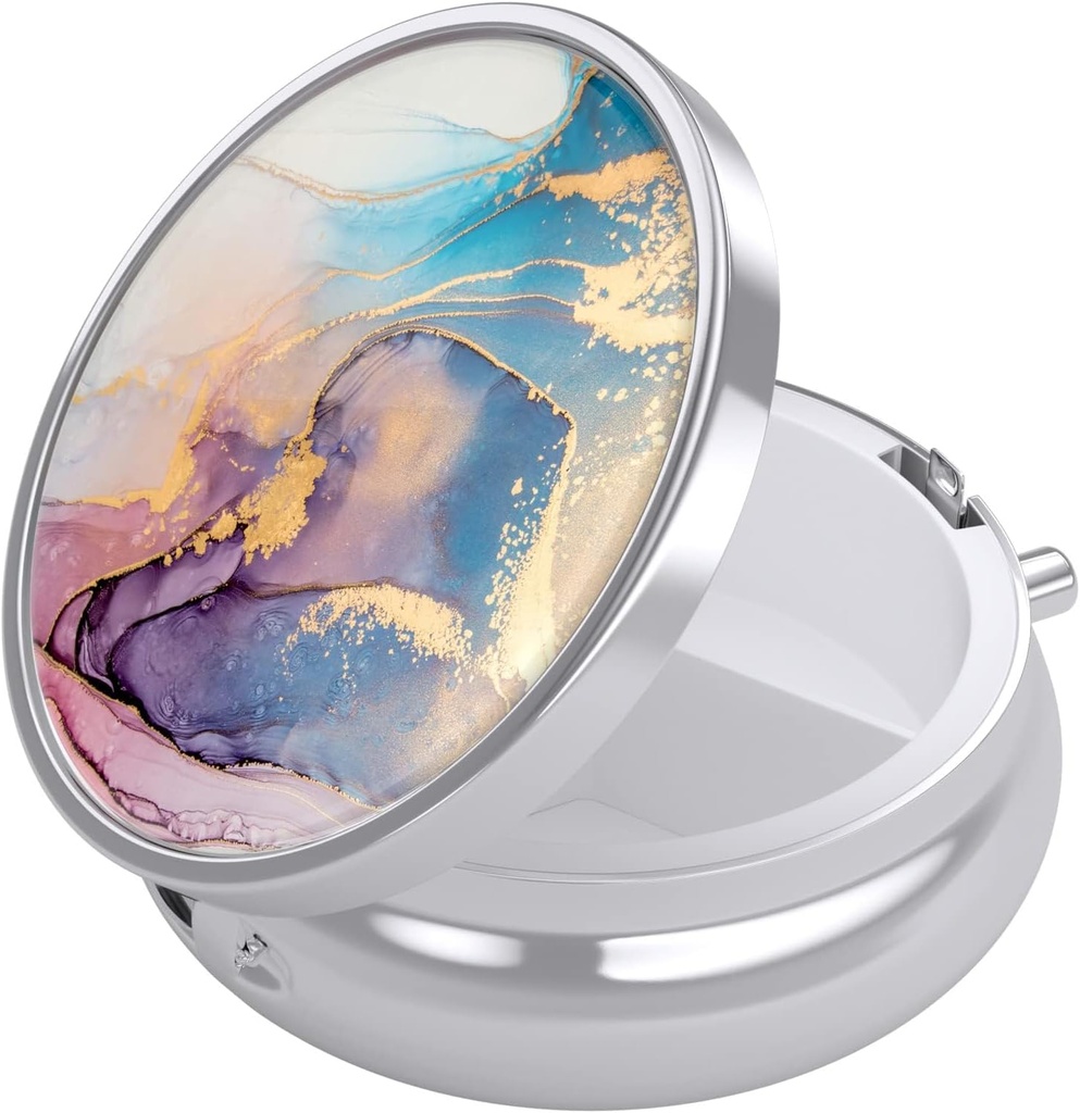 Nipichsha Pill Box, Small Pill Case for Purse & Pocket, Cute Travel Medicine Organizer, Portable Medicine Container Holder to Hold Vitamins, Medication, Fish Oil &amp; Supplement, Ink Pink Marble