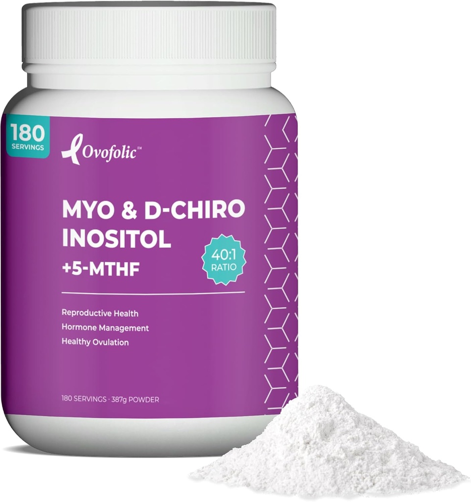 Suplemento Inositol - Myo-Inositol y D-Chiro Inositol Plus Active Folate- Ideal 40:1 Ratio - Saldo hormonal (180 Servimientos, 387g Jar)