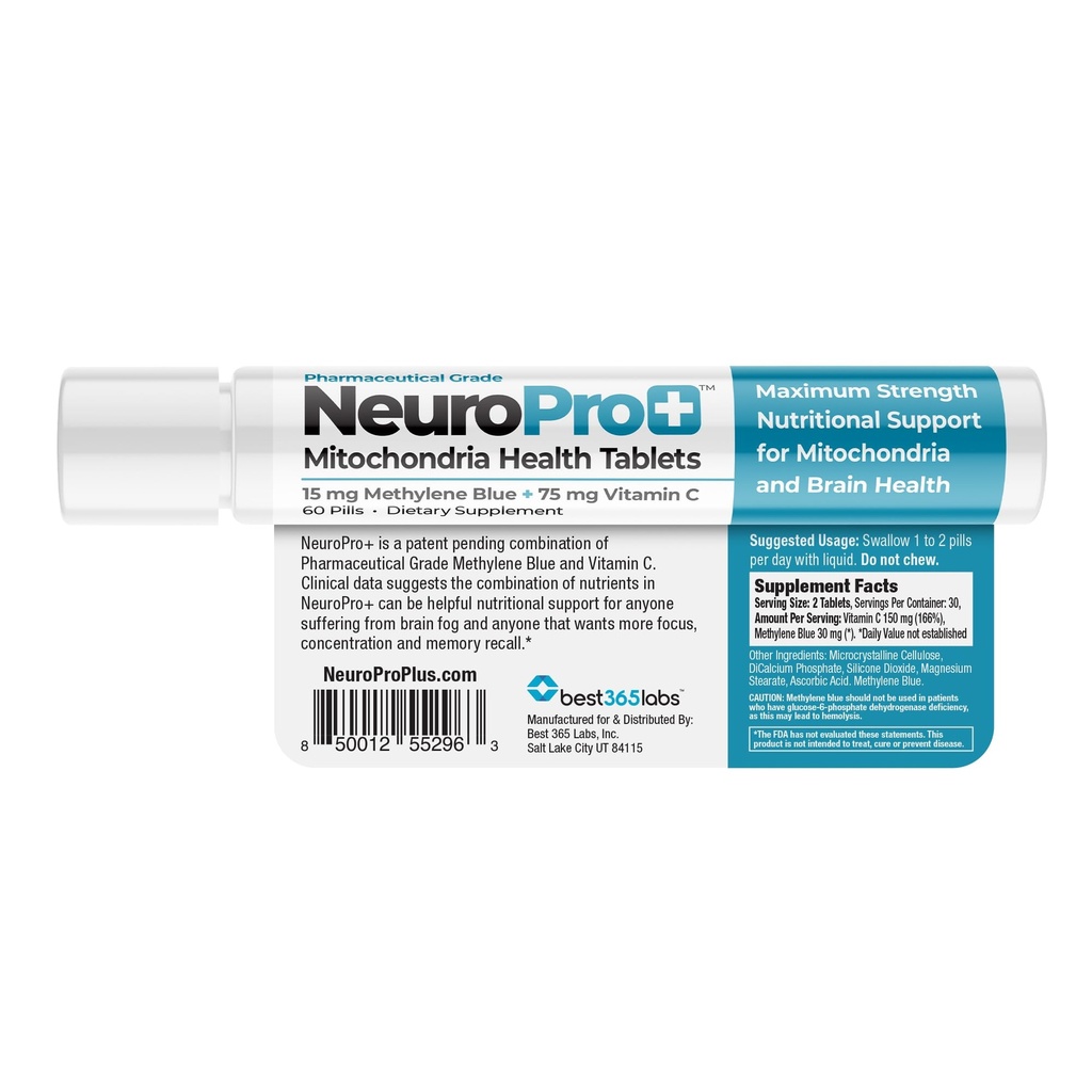 Best 365 Labs NeuroPro+ Methylene Blue and C Complex, Mitochondria and Mental Clarity Tablets, 60 Count
