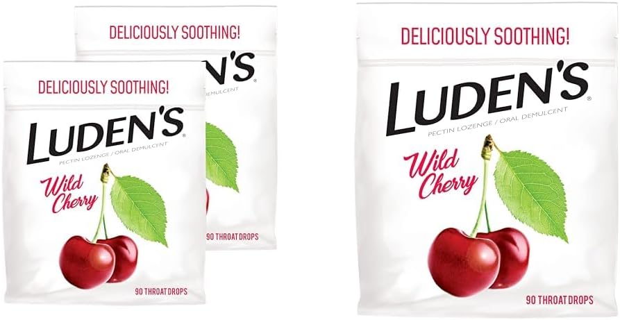 Ludens Wild Cherry Throat Drops, Pack de 2, 90 gotas cada una para Sore Throat Relief