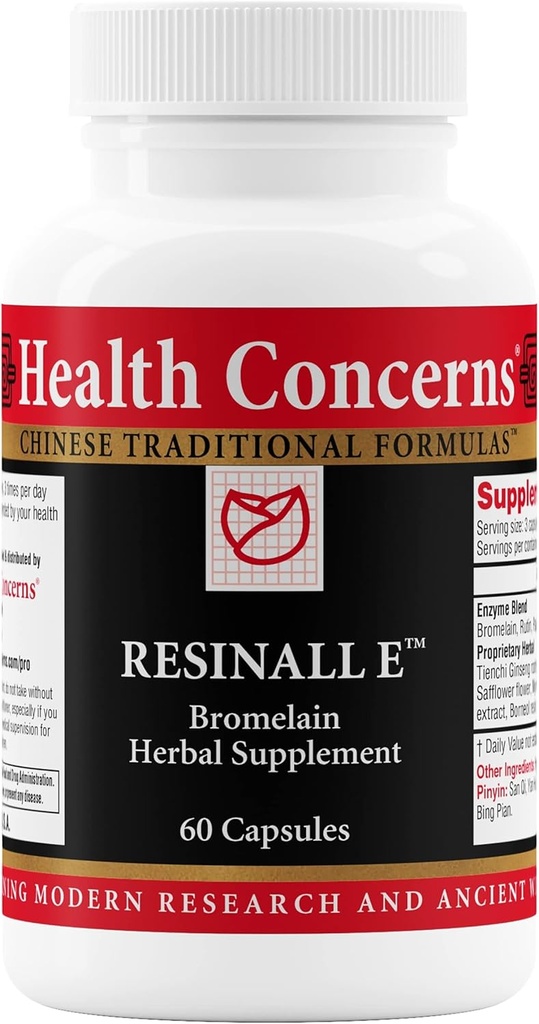 Preocupaciones de salud Resinall E – Suplemento Herbal Bromelain para la recuperación de lesiones, hinchazón – Natural Enzyme Blend con hierbas - Rutein, Ginseng, Papain – Post Surgery Support – 60 cápsulas
