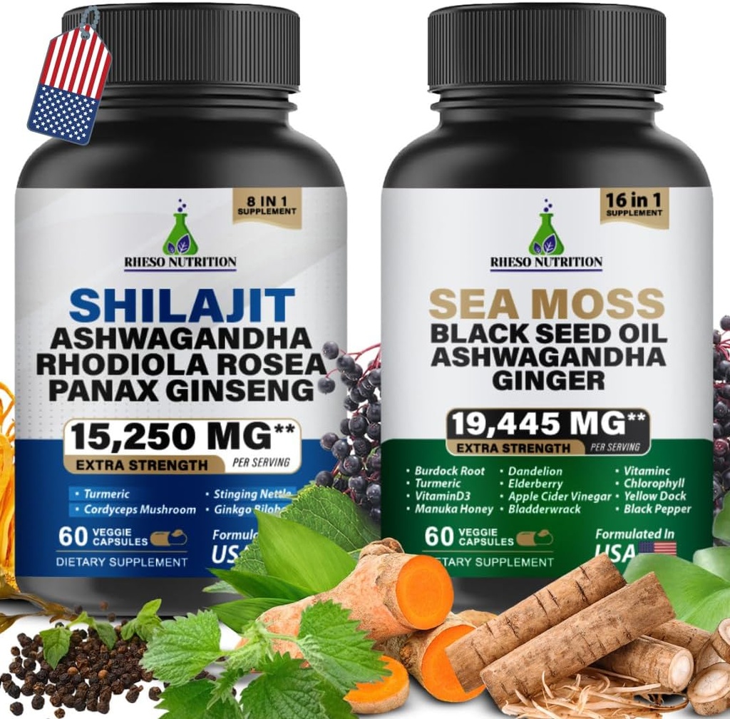 Moss " Shilajit Multivitamin Bundle - Sea Moss 7000mg, Shilajit 9000mg, Black Seed Oil 4000mg, Ashwagandha 2000mg, Ginger " Rhodiola Rosea 1000mg, All in 1 Supplements
