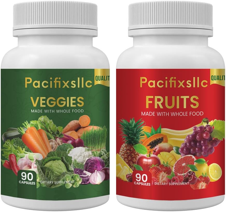 Fruit and Vegi Capsules 100% Natural Superfood Natural Energy Level para Hombres y Mujeres, Conjunto de 2, 180 cont-90 & Fruit 90 Veggies