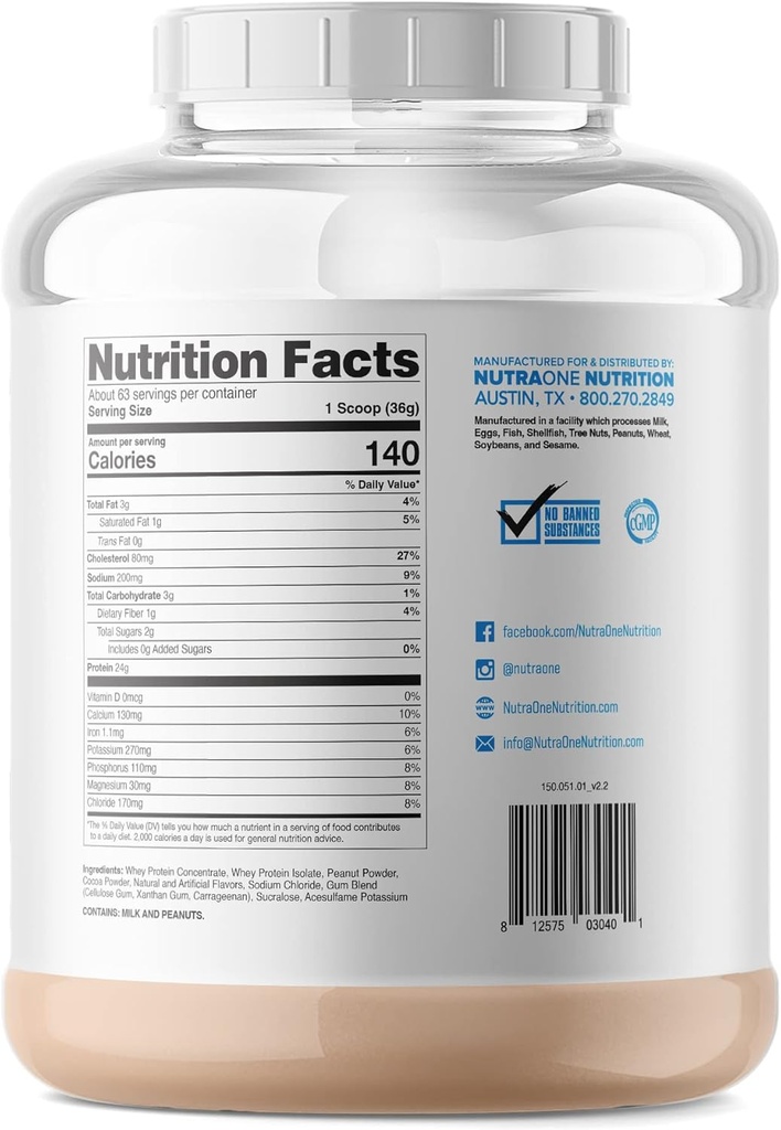NutraOne ProteinOne Whey Protein Promover la recuperación y construir músculo con una pólvora Protein Shake para Hombres &amp; Mujeres (Chocolate PB Cup, 5 LB)