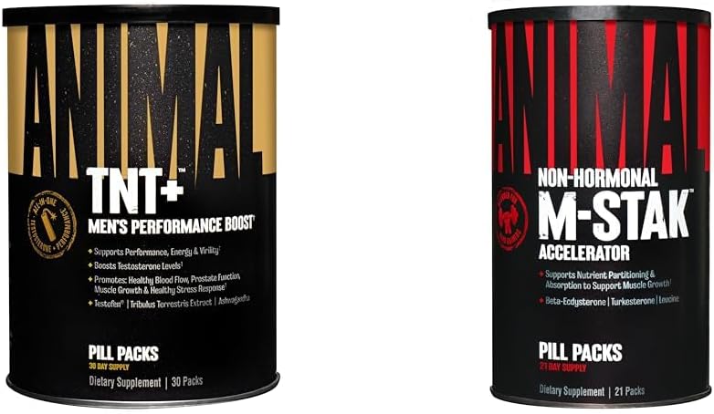 Animal TNT+ Test Booster &amp; M-Stak Muscle Building Stack para Hombres - 21 Conde