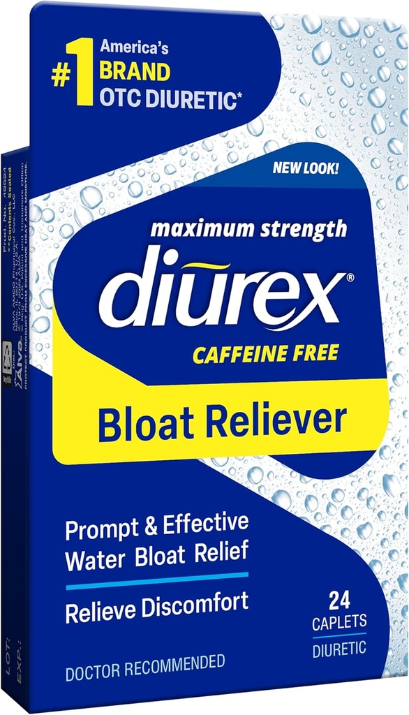 Diurex Caffeine-Free Bloat Relief, Maximum Strength, Relieve Water Bloat Discomfort, Hasta 6 Horas de Alivio, 24 Cuenta