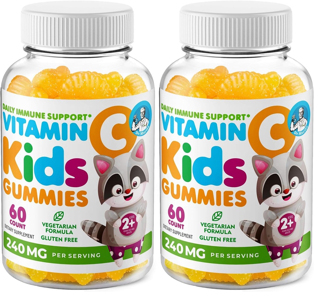 DR. MORITZ Vitamina C Gummies for Kids &amp; Adults 240 mg - Immune Support Vitaminas Chewable de bajo azúcar para niños pequeños - Suplemento dietético sin gelatina (Citrus Flavor) (120 Conde)
